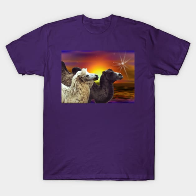 Bactrian Camels in the desert art gift. T-Shirt by BarbaraGlebska